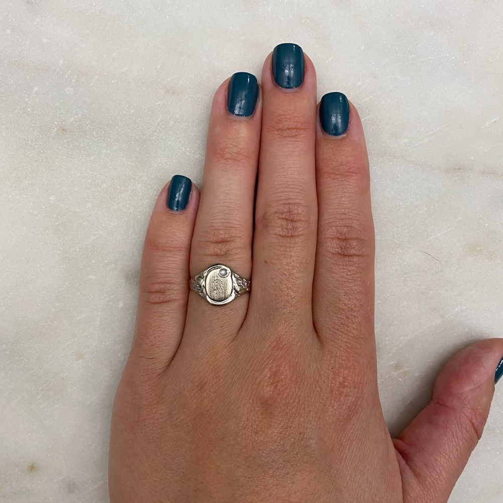 Sterling silver F initial ring with diamond